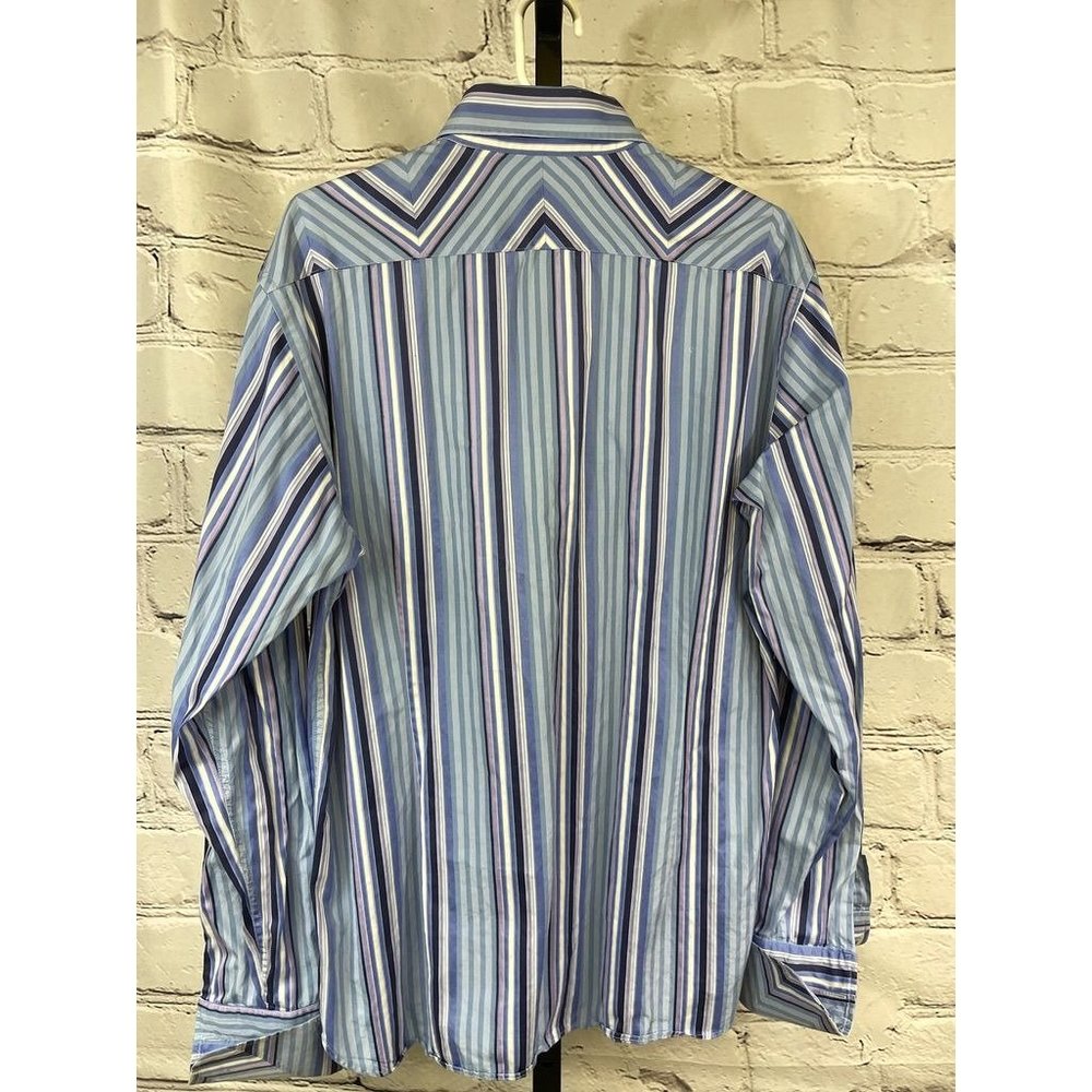 EUC Ted Baker Men’s French Cuff  Button Down Dress Shirt  Blue Stripe - Picture 2 of 5